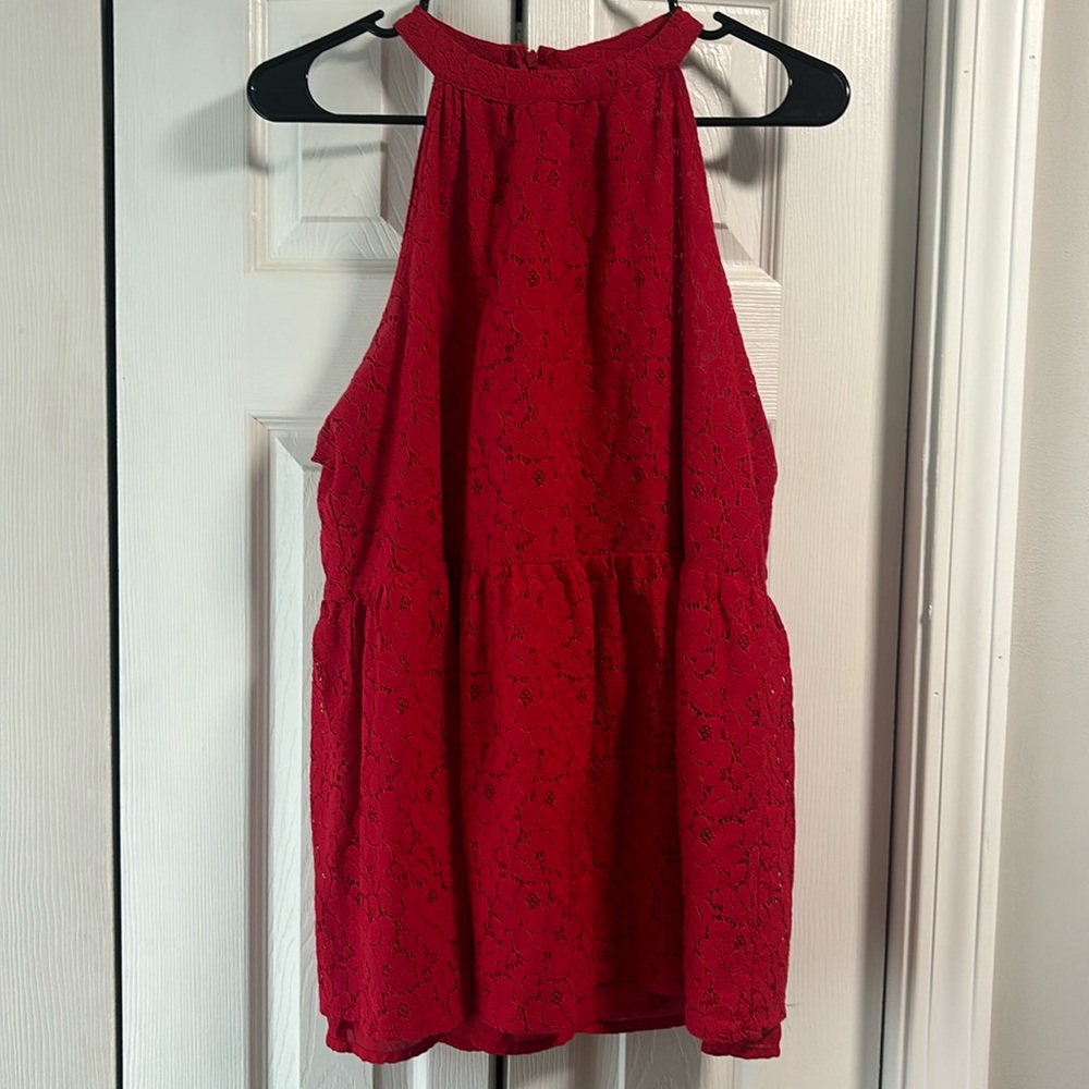 Halogen red lace peplum top